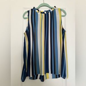 LOFT Blue and Yellow Striped Tank-top Shell